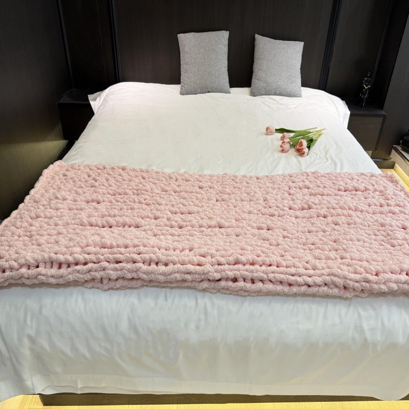 MocaDng Chunky Knit Blanket Throw 40"Ã—40", Chenille Throw Blankets, Handmade Warm & Cozy Blanket Couch Bed Home Decor, Soft Breathable Fleece Banket, Christmas for Couch Bed Sofa Best Gift (Pink) - Image 4