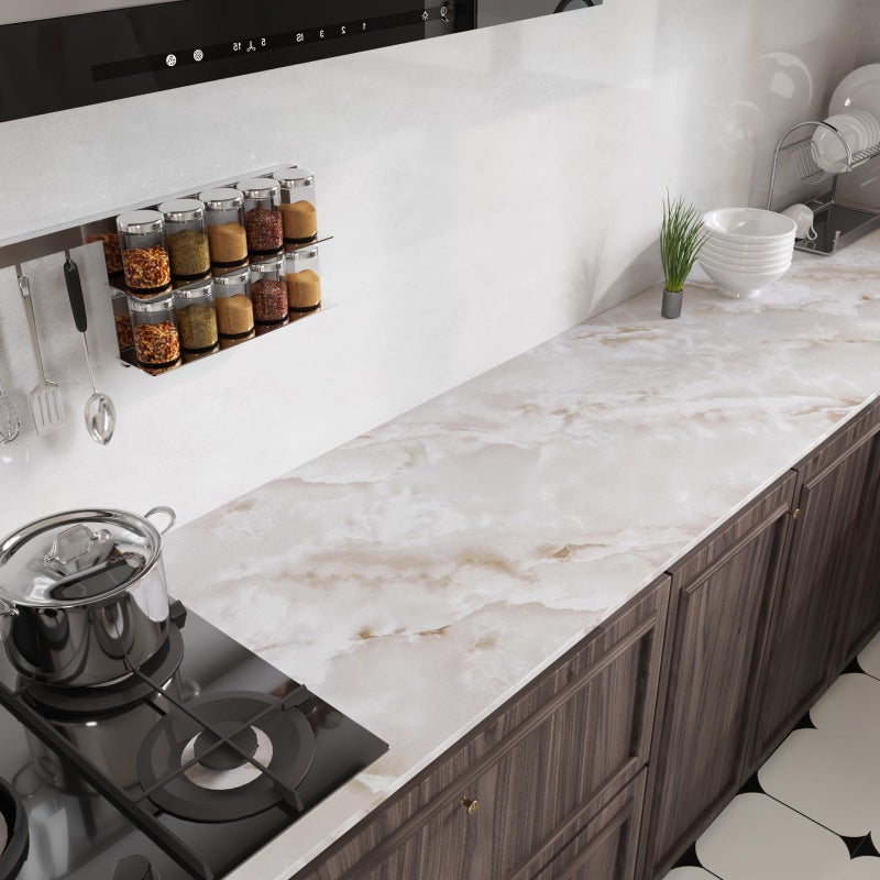 CRE8TIVE Large Size 24"x354" Beige Cloudy Marble Contact Paper Peel and Stick Marble Wallpaper for Kitchen Countertop Peel and Stick Renter Friendly Self Adhesive Vinyl Roll for Bathroom Bedroom Walls - Image 5