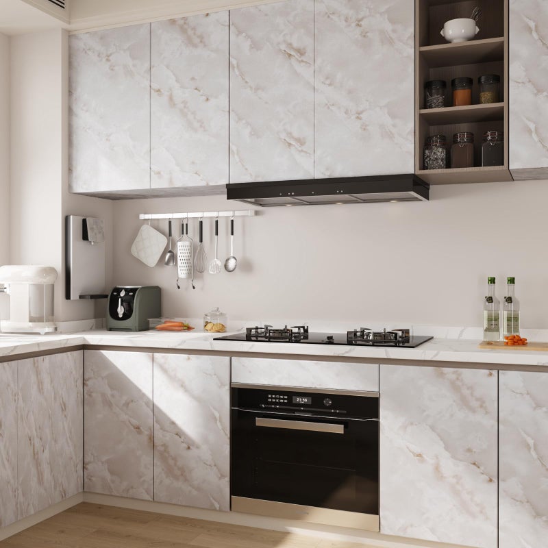 CRE8TIVE Large Size 24"x354" Beige Cloudy Marble Contact Paper Peel and Stick Marble Wallpaper for Kitchen Countertop Peel and Stick Renter Friendly Self Adhesive Vinyl Roll for Bathroom Bedroom Walls - Image 2