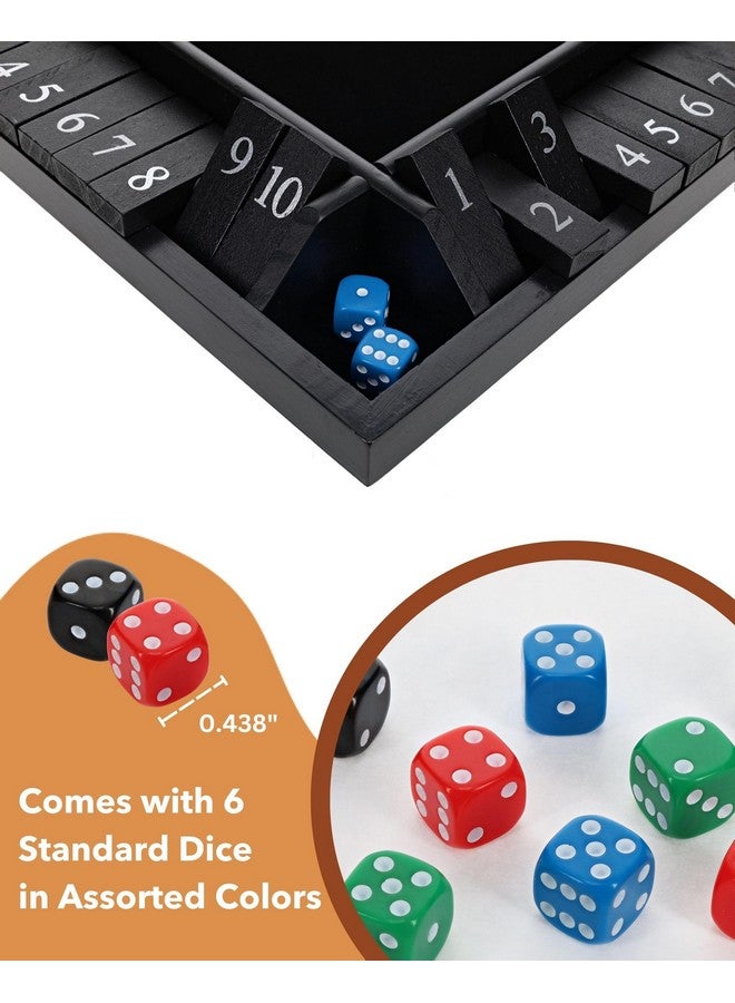 WE Games Shut The Box Wooden Board Game - Classic 4-Player Table Top Math Dice Game, Black Stained Wood, 8.5 in. Travel Size, 10 Numbers, for Families and Adults - Image 2