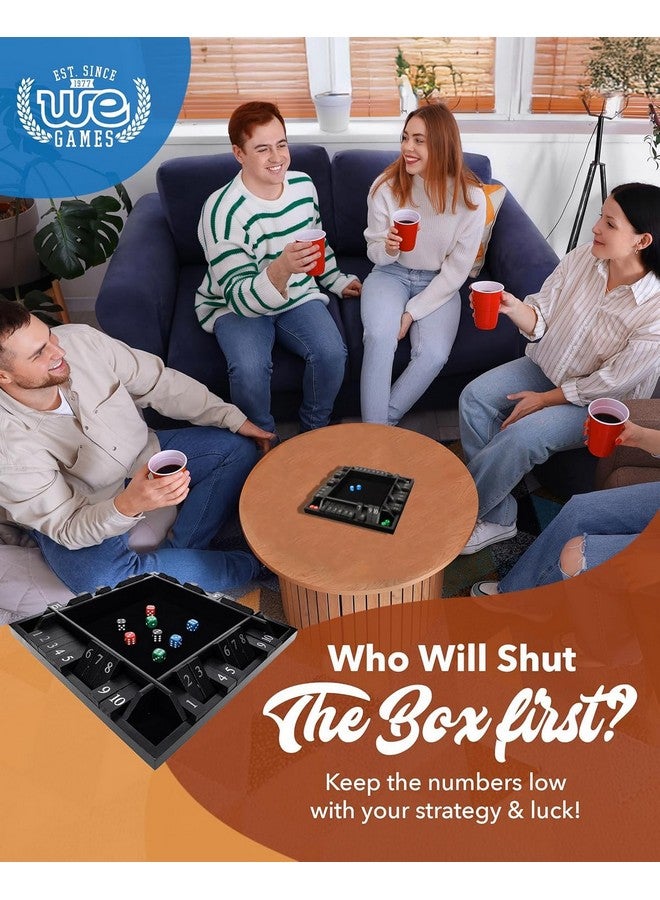 WE Games Shut The Box Wooden Board Game - Classic 4-Player Table Top Math Dice Game, Black Stained Wood, 8.5 in. Travel Size, 10 Numbers, for Families and Adults - Image 3