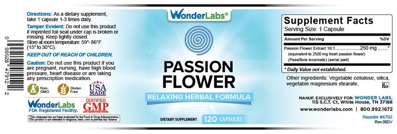 Wonder Laboratories Passion Flower Extract (2,500mg Equivlant) 120 Capsules - Gluten Free, Non-GMO, and Vegetarian Friendly - Image 2