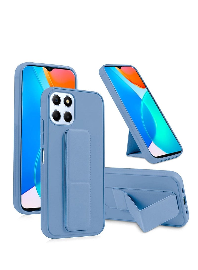 Wtech PU Leather Hand Strap Grip Holder Stand Phone Case Cover For Honor X8 4G Sky Blue - Image 1