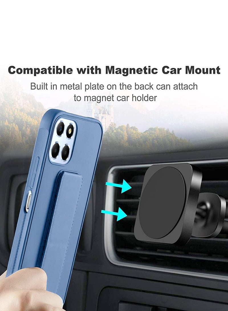 Wtech PU Leather Hand Strap Grip Holder Stand Phone Case Cover For Honor X8 4G Sky Blue - Image 3