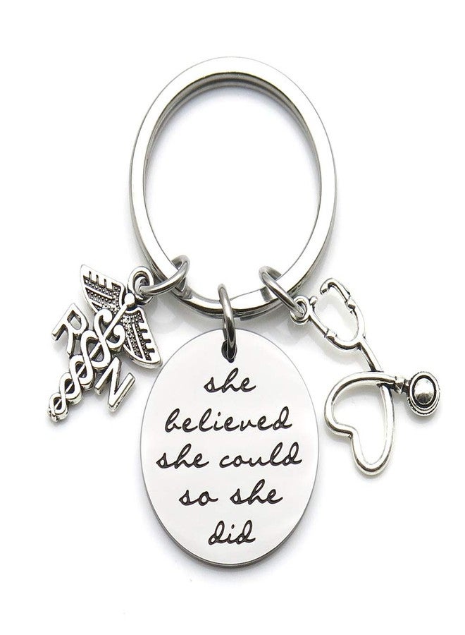 IDLAN Nurse Graduation Keychain - RN Gift: 'She Believed She Could So She Did' Inspirational Keychain - Image 1