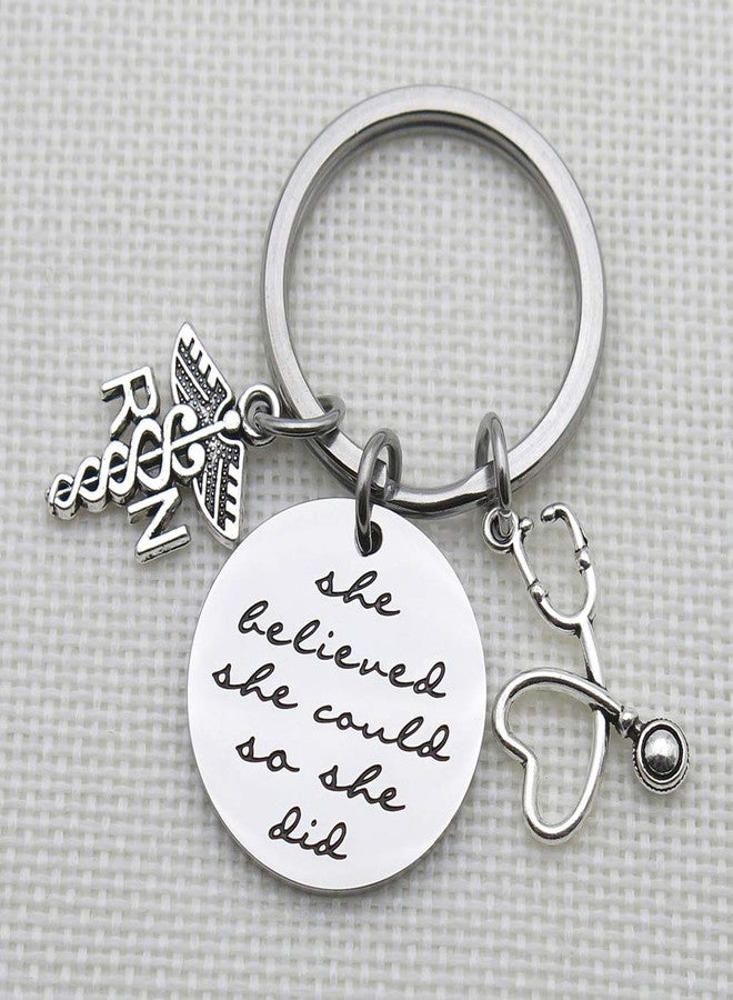 IDLAN Nurse Graduation Keychain - RN Gift: 'She Believed She Could So She Did' Inspirational Keychain - Image 2