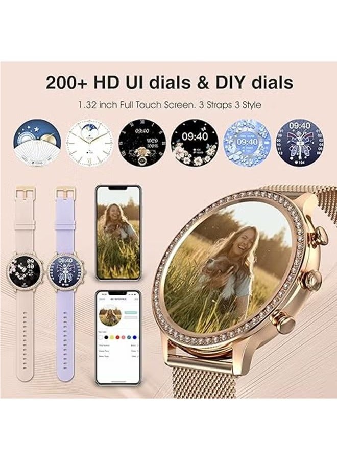 RollsTimi  Women's smart watch (answer/make calls) smartwatch for Android phones and iOS 1.32"HD screen fitness tracker 19 exercise mode heart rate sleep monitor pedometer waterproof, RT-I70 Gold  - Image 2