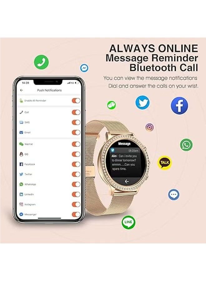 RollsTimi  Women's smart watch (answer/make calls) smartwatch for Android phones and iOS 1.32"HD screen fitness tracker 19 exercise mode heart rate sleep monitor pedometer waterproof, RT-I70 Gold  - Image 4