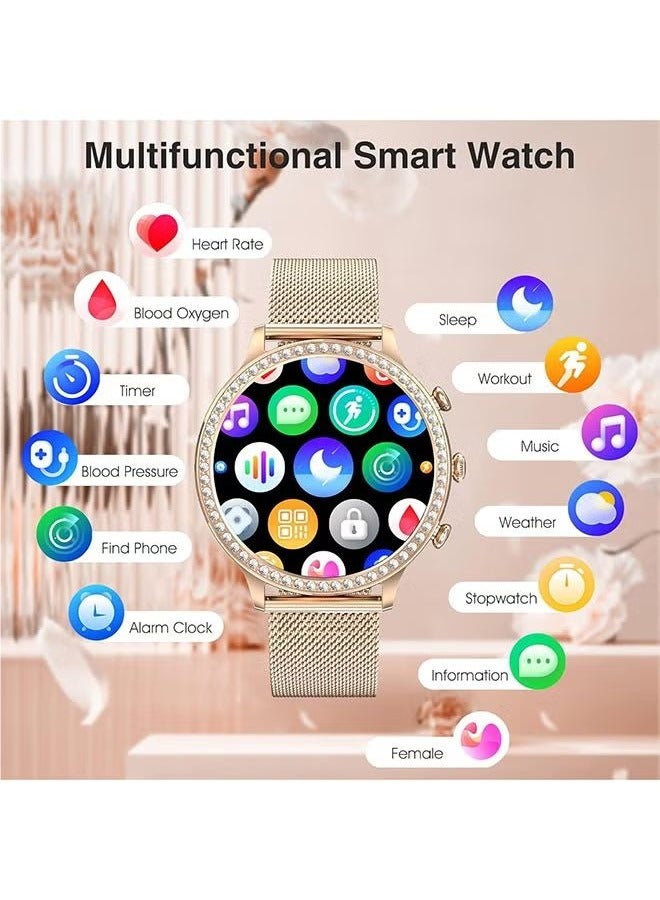 RollsTimi  Women's smart watch (answer/make calls) smartwatch for Android phones and iOS 1.32"HD screen fitness tracker 19 exercise mode heart rate sleep monitor pedometer waterproof, RT-I70 Gold  - Image 5