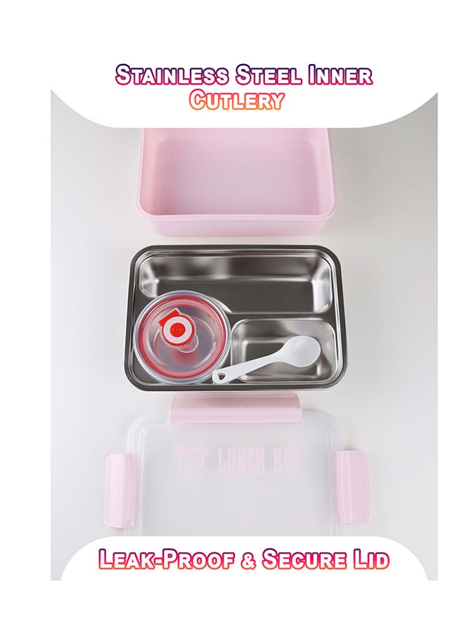 Toshionics Microwave Safe Stainless Steel Lunch Box with 3 Compartments, Leakproof Lid, Spoon, BPA Free, Freezer Safe, Four-Side Lock – for Kids & Adults – Ideal for School, Office, Home, Travel – 21 x 15 x 5 cm - Image 4