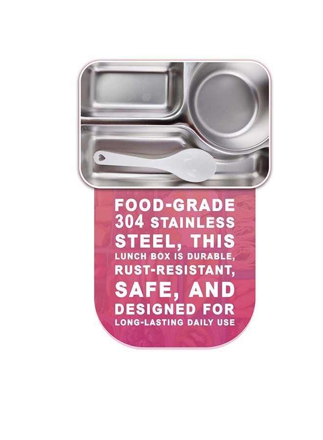 Toshionics Microwave Safe Stainless Steel Lunch Box with 3 Compartments, Leakproof Lid, Spoon, BPA Free, Freezer Safe, Four-Side Lock – for Kids & Adults – Ideal for School, Office, Home, Travel – 21 x 15 x 5 cm - Image 2