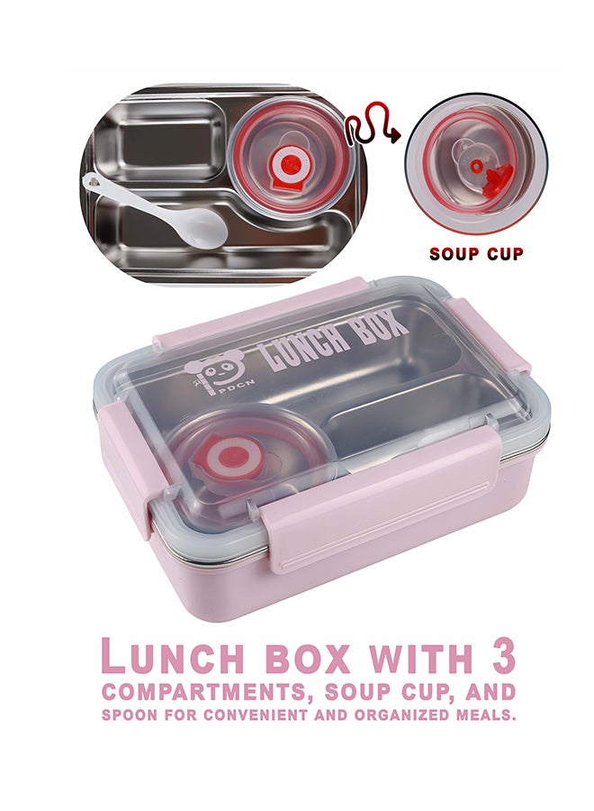 Toshionics Microwave Safe Stainless Steel Lunch Box with 3 Compartments, Leakproof Lid, Spoon, BPA Free, Freezer Safe, Four-Side Lock – for Kids & Adults – Ideal for School, Office, Home, Travel – 21 x 15 x 5 cm - Image 3