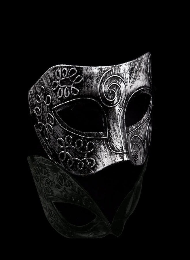 PartyToko Men's Archaize Venetian Style Theater Masquerade Mask Cool Boy's Charming Silver Unique Prom Party Mask New Silver 1pcs - Image 2