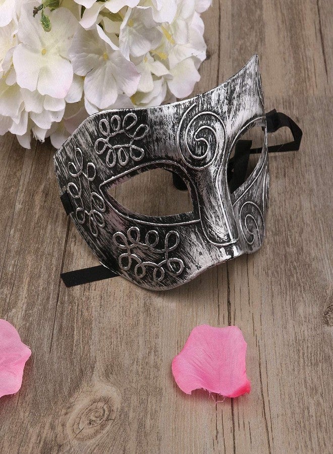 PartyToko Men's Archaize Venetian Style Theater Masquerade Mask Cool Boy's Charming Silver Unique Prom Party Mask New Silver 1pcs - Image 4