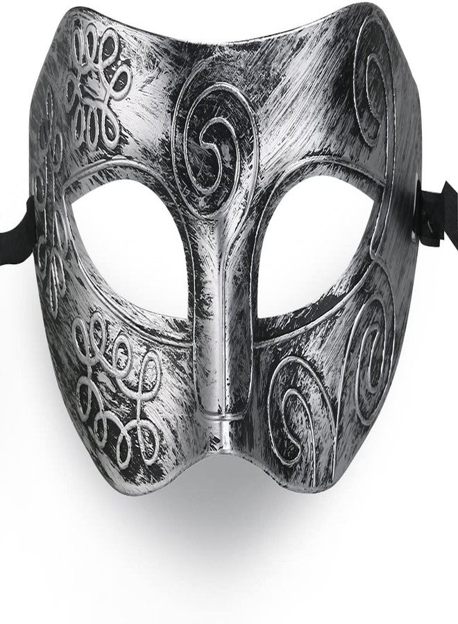PartyToko Men's Archaize Venetian Style Theater Masquerade Mask Cool Boy's Charming Silver Unique Prom Party Mask New Silver 1pcs - Image 1