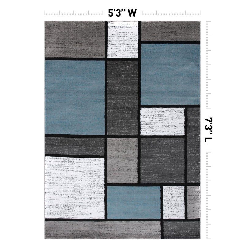 Rugshop Modern Geometric Boxes Blue Area Rug, Non-Shedding Carpet for Living Room,Kitchen, Bedroom, or Home Office, 5'3" x 7'3" - Image 3