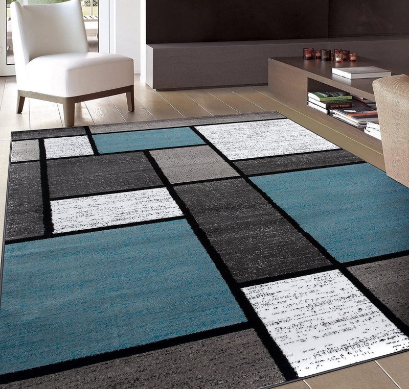 Rugshop Modern Geometric Boxes Blue Area Rug, Non-Shedding Carpet for Living Room,Kitchen, Bedroom, or Home Office, 5'3" x 7'3" - Image 1
