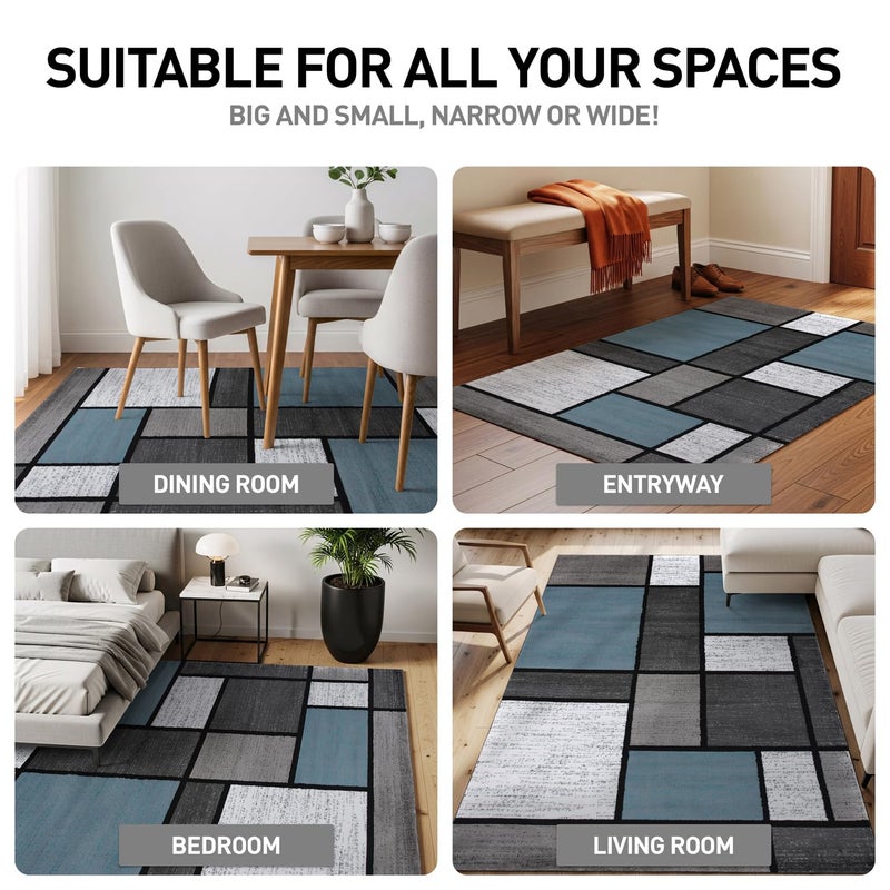 Rugshop Modern Geometric Boxes Blue Area Rug, Non-Shedding Carpet for Living Room,Kitchen, Bedroom, or Home Office, 5'3" x 7'3" - Image 4