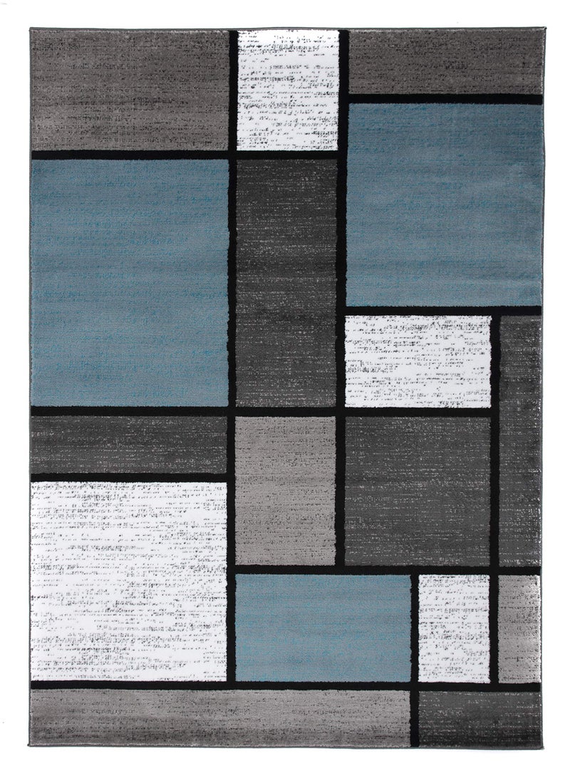 Rugshop Modern Geometric Boxes Blue Area Rug, Non-Shedding Carpet for Living Room,Kitchen, Bedroom, or Home Office, 5'3" x 7'3" - Image 2