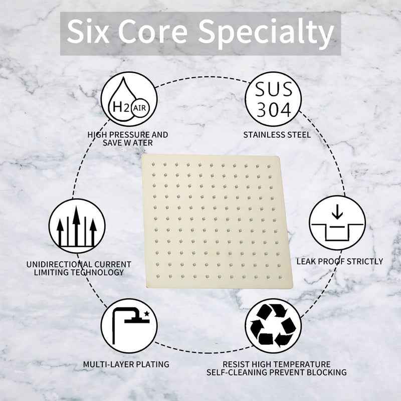 GGStudy Rain Shower Head Brushed Gold with Extension Arm 12 Inch Square Shower Head with 16 Inch Shower Arm Large Stainless Steel Rainfall Showerhead Waterfall Full Body Coverage - Image 5