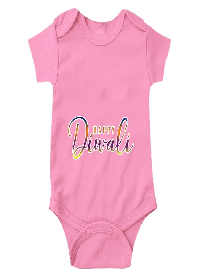 Mott2 Diwali Special Unisex Baby Romper - Happy Diwali3 (9-12 Months Pink) - Image 1