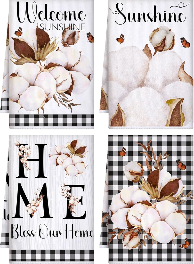 Bencailor 4 Pcs Sunflower Kitchen Towels Summer Fall Flower Floral Sea Beach Lemon Hand Dish Towels Fast Drying Decor Housewarming Gift for Cooking Kitchen Bathroom(White,Cotton) - Image 1