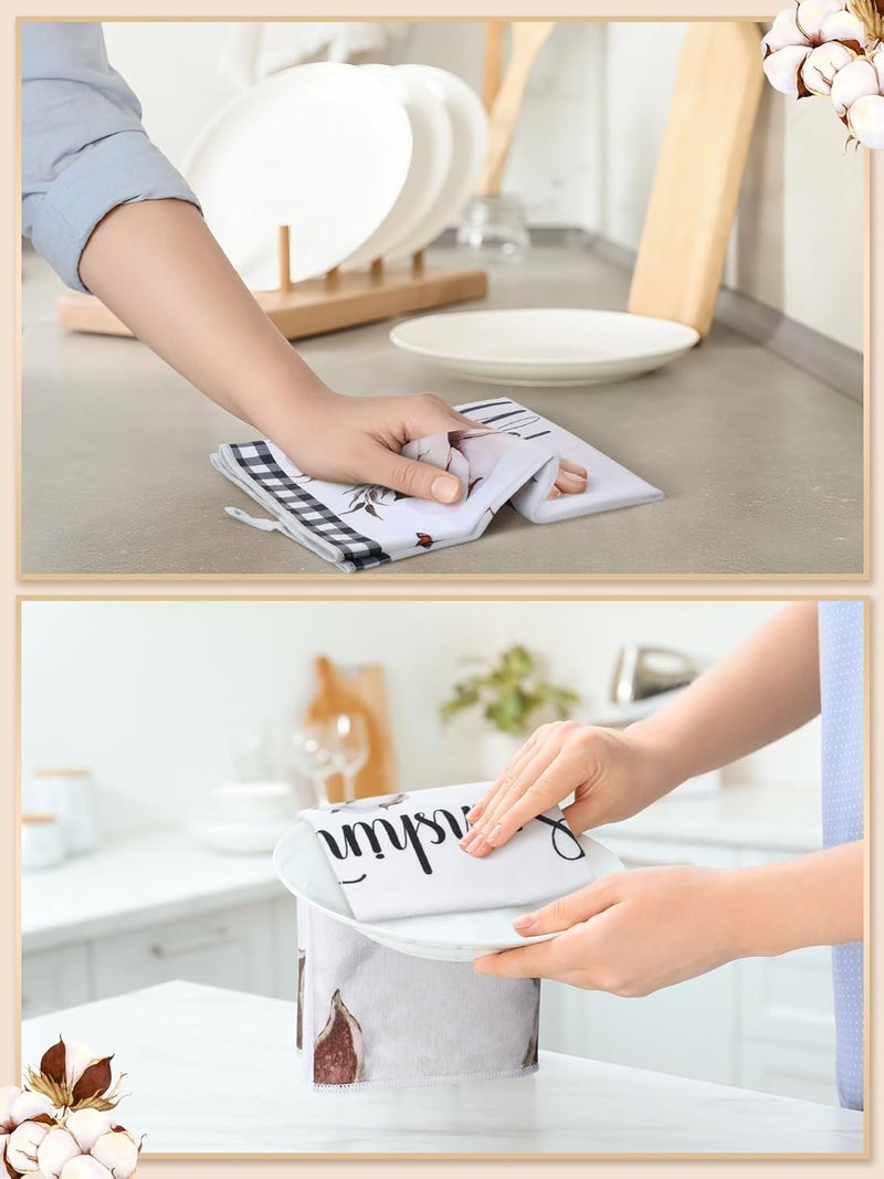 Bencailor 4 Pcs Sunflower Kitchen Towels Summer Fall Flower Floral Sea Beach Lemon Hand Dish Towels Fast Drying Decor Housewarming Gift for Cooking Kitchen Bathroom(White,Cotton) - Image 2