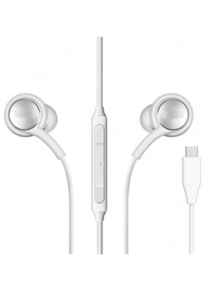 Generic - USB-C Wired In-Ear Stereo Earphones for Samsung Galaxy Note 10/Note 10 Plus, S10, S9, S10e with Built-in Microphone and Volume Control Type c hands-free - White - Image 1