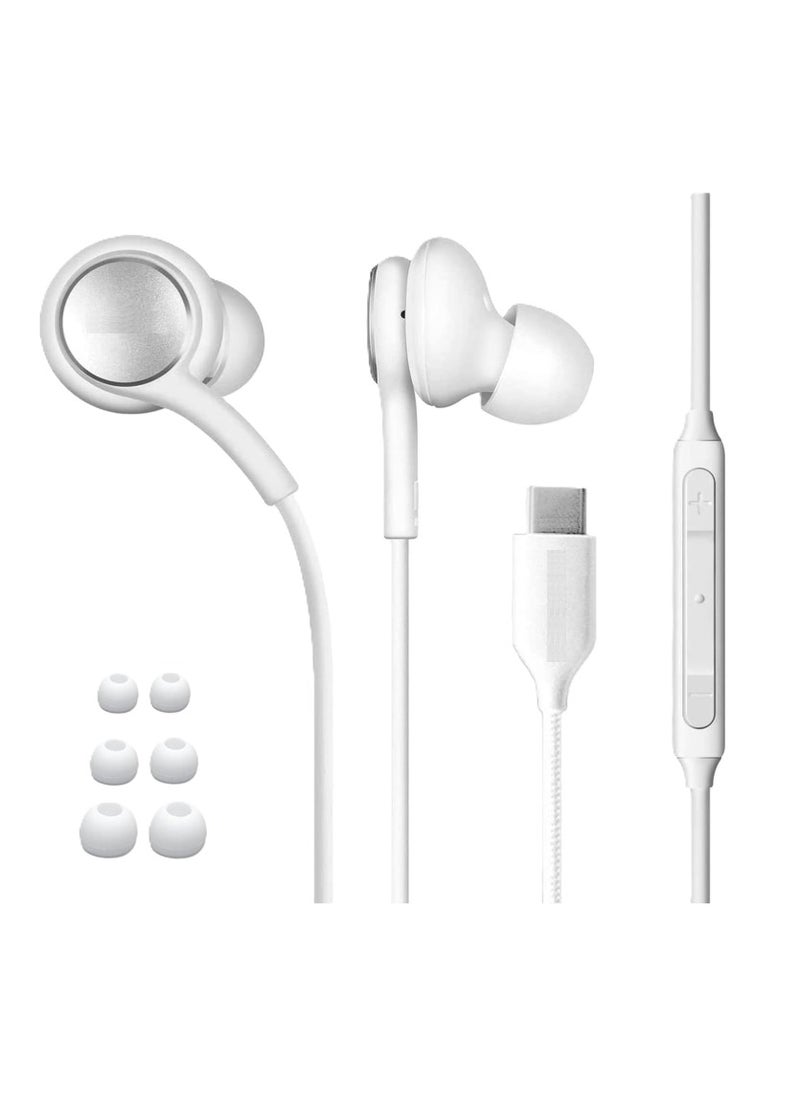 Generic - USB-C Wired In-Ear Stereo Earphones for Samsung Galaxy Note 10/Note 10 Plus, S10, S9, S10e with Built-in Microphone and Volume Control Type c hands-free - White - Image 1