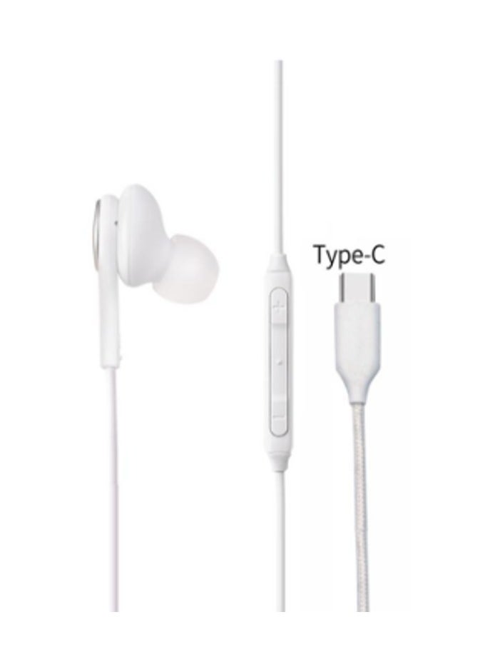 Generic - USB-C Wired In-Ear Stereo Earphones for Samsung Galaxy Note 10/Note 10 Plus, S10, S9, S10e with Built-in Microphone and Volume Control Type c hands-free - White - Image 1