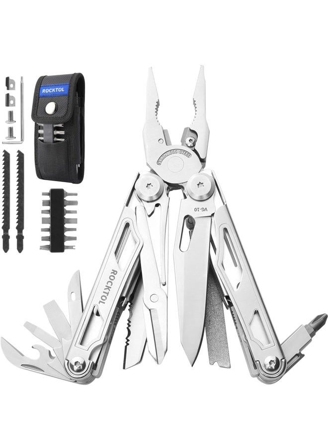 ROCKTOL Multi-tool, 29 in 1 Multi-Tool Pliers with Replaceable Wire Cutters and Saw, Stainless Steel Multi-Tool Set for Heavy Loads and Nylon Sheath - Image 1