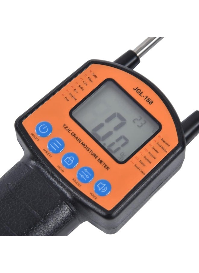Portable Hay Moisture Meter,Grain Moisture Tester Voice Prompt LCD Backlit High Accuracy Moisture Meters High Sensitivity Sturdy Anti Bending Grain Moisture Meter for Daily Use