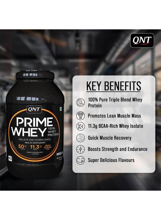 QNT Prime Whey Protein Powder | Irish Chocolate, 2 Kg | Triple Blend of Whey Isolate, Concentrate & Hydrolysate | 25g Protein, 5.6g BCAA per Scoop | Best Whey Protein Powder for Men & Women - Image 3