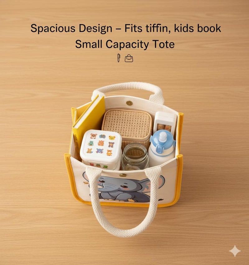 HOBBY INDIA Kids Lunch Bag | Cute & Stylish Mini Tiffin Bag for Boys & Girls | Cute Cotton Cartoon Design I Perfect For Picnic Tuition School, Preschool & Playschool (Elephant) - Image 3