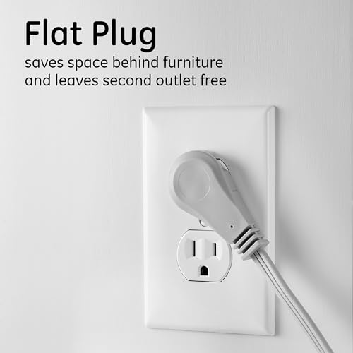 GE 3-Outlet Flat Extension Cord 15 Ft Grounded Indoor Extension Cord with Multiple Outlets 3 Prong Flat Plug Power Strip 16 Gauge UL Listed Gray 43026 - Image 5