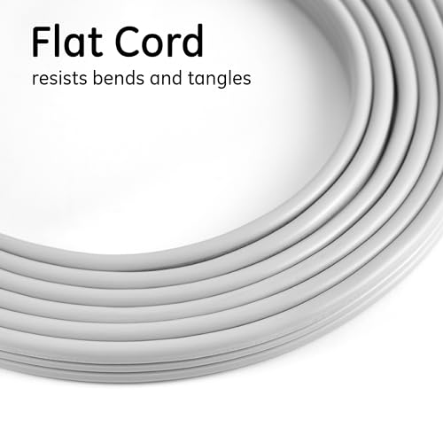 GE 3-Outlet Flat Extension Cord 15 Ft Grounded Indoor Extension Cord with Multiple Outlets 3 Prong Flat Plug Power Strip 16 Gauge UL Listed Gray 43026 - Image 4