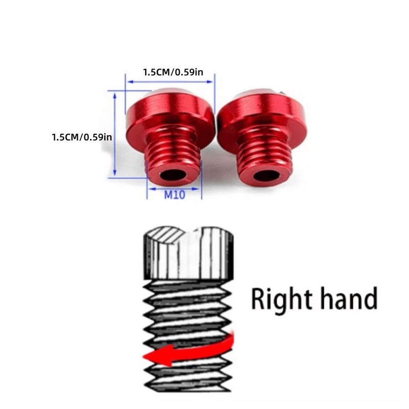 2pcs M10 X 1.25 10mm Clockwise Screws Red Motorcycle Universal Rearview Mirror Hole Plug Screw Caps For Handlebar Additions - Image 2