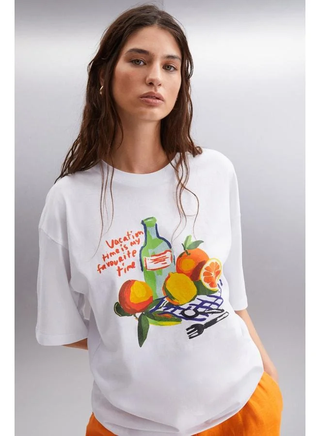 Grimelange Nitza Women's 100% Cotton Oversized Crew Neck White T-shirt.