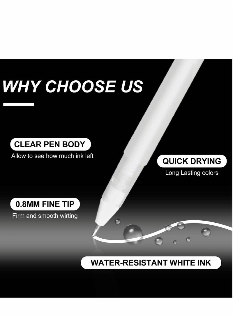 Excefore White Gel Pens 6 Pcs Fine Point Pen Set for Artists with 0.8mm Nibs Rollerball Pens Black Paper Sketching, Drawing Adult Coloring Books Illustration Taking Notes  - Image 3