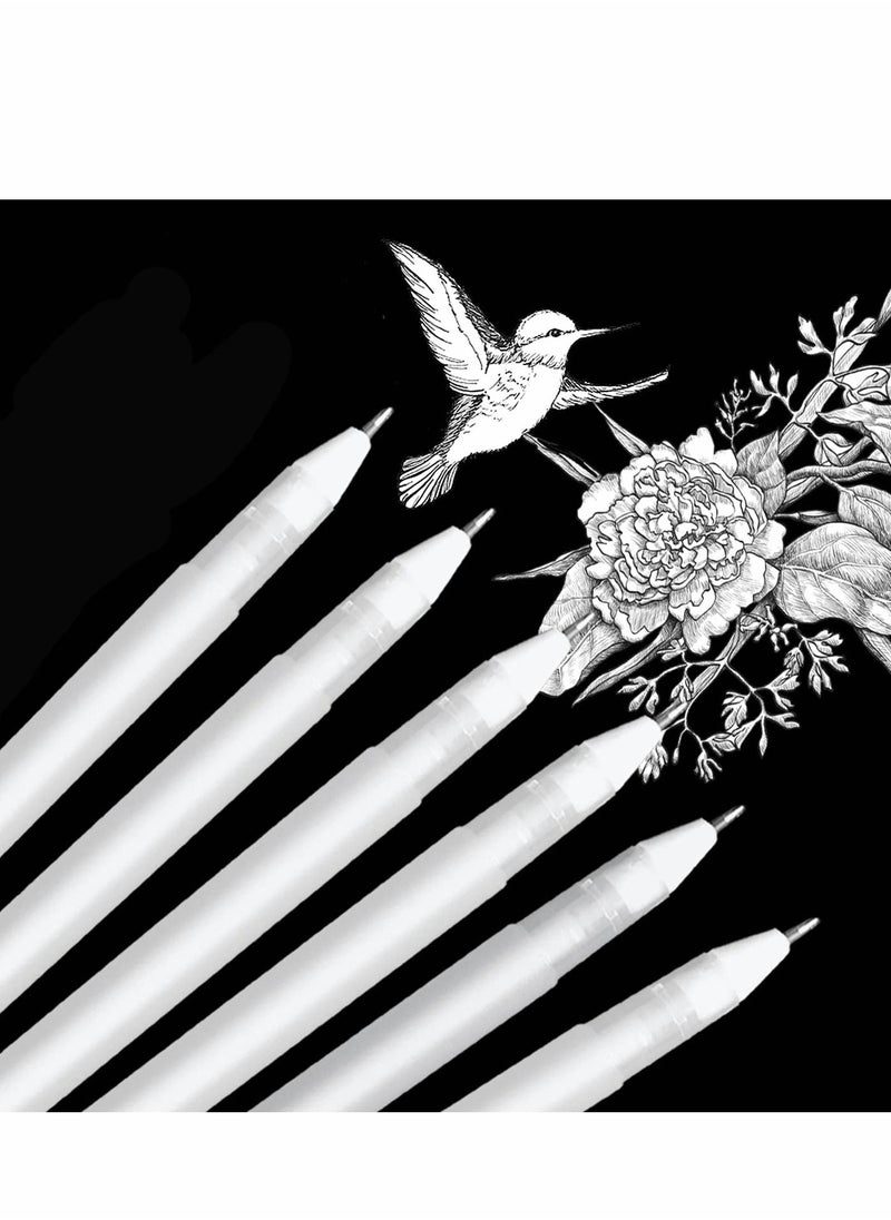 Excefore White Gel Pens 6 Pcs Fine Point Pen Set for Artists with 0.8mm Nibs Rollerball Pens Black Paper Sketching, Drawing Adult Coloring Books Illustration Taking Notes  - Image 1