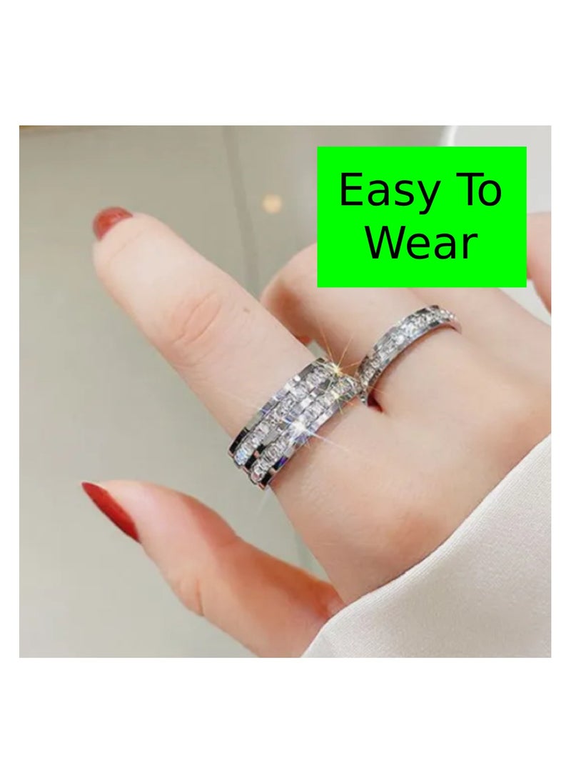 Soko Mesh Exquisite Women's Silver Band Double Square Diamond Rings - Handcrafted Wedding Band, Luxury Fashion Accessory, Timeless Design, Perfect Gift, Fine Jewelry Collection  - Image 2