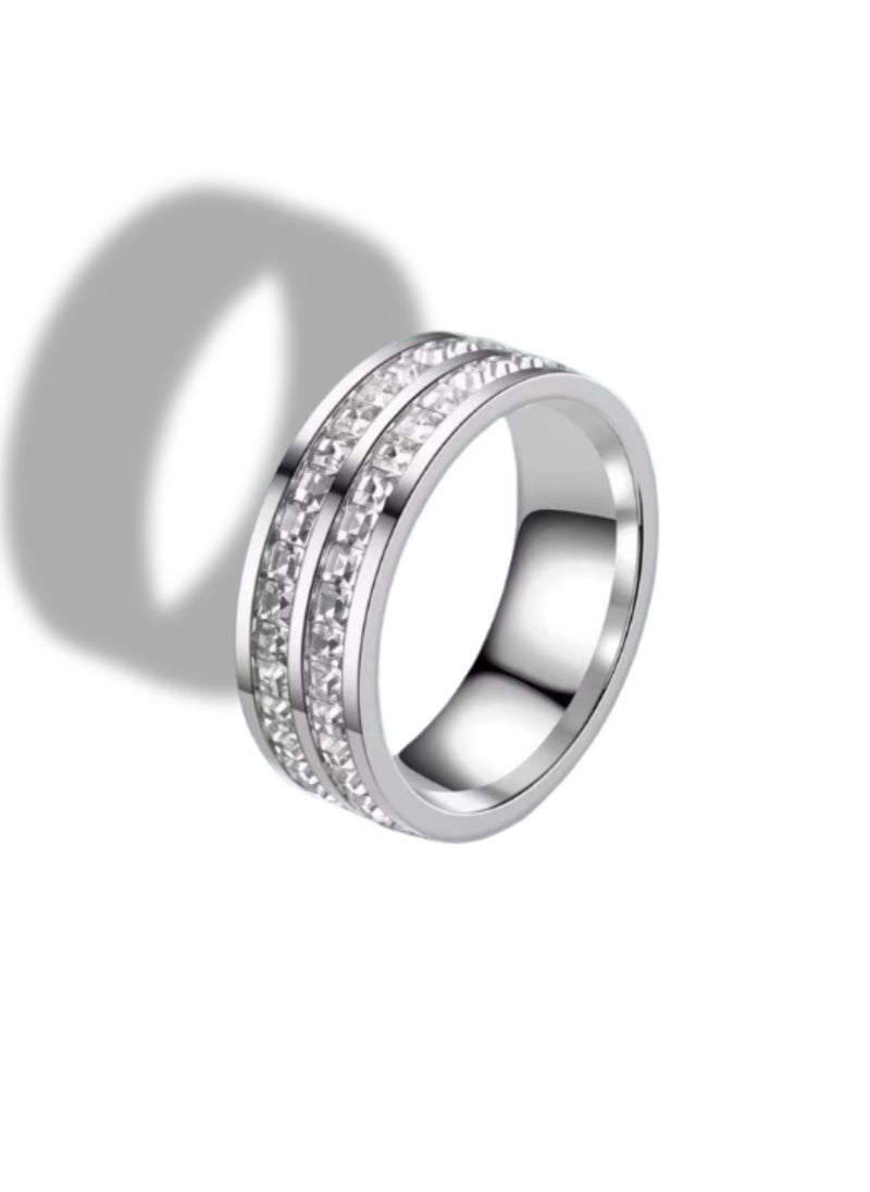 Soko Mesh Exquisite Women's Silver Band Double Square Diamond Rings - Handcrafted Wedding Band, Luxury Fashion Accessory, Timeless Design, Perfect Gift, Fine Jewelry Collection  - Image 5