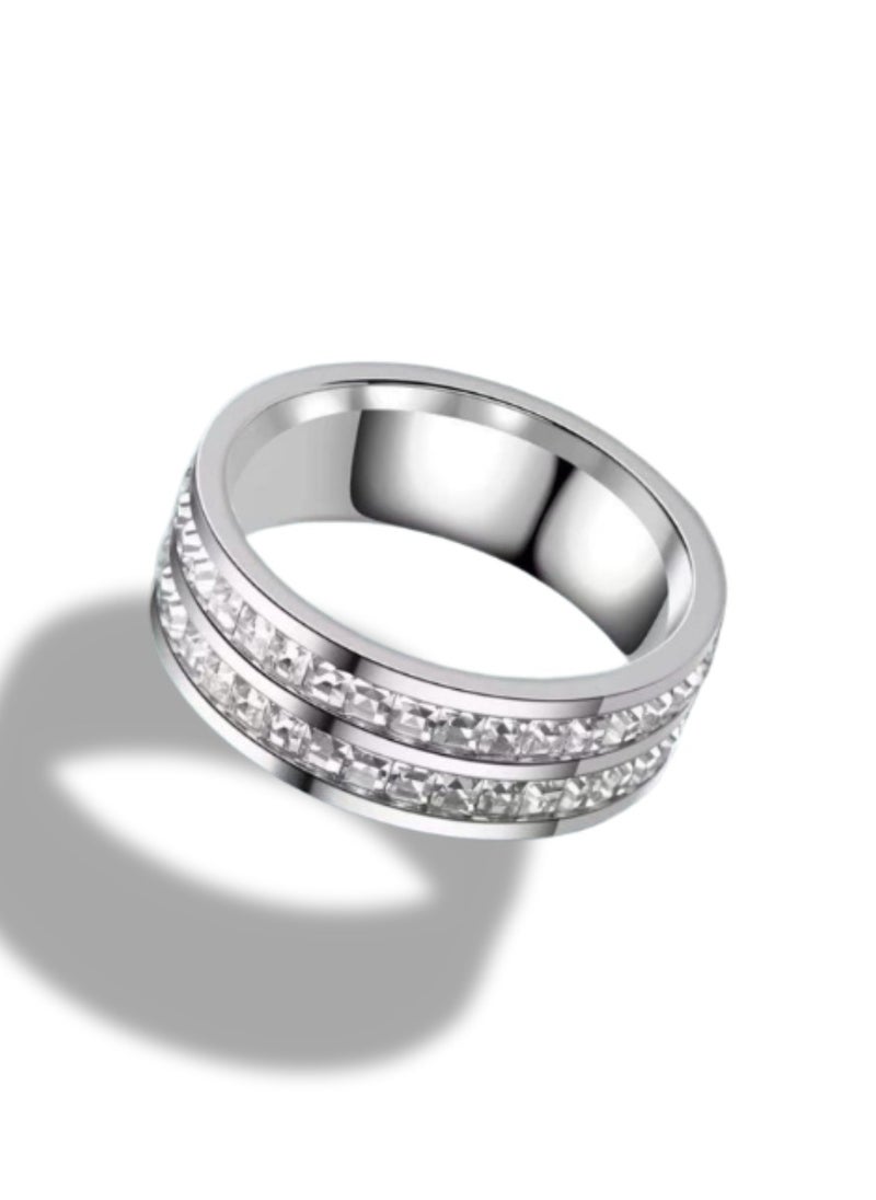 Soko Mesh Exquisite Women's Silver Band Double Square Diamond Rings - Handcrafted Wedding Band, Luxury Fashion Accessory, Timeless Design, Perfect Gift, Fine Jewelry Collection  - Image 1