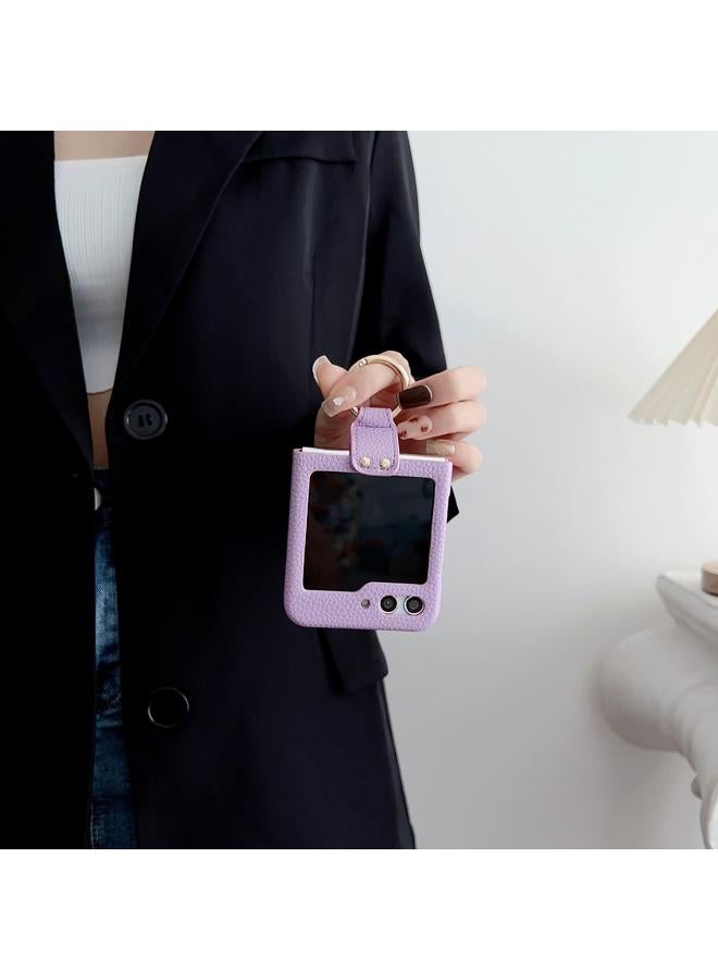 اس-توب جراب لهاتف Samsung Galaxy Z Flip5 5G مصنوع من جلد الليتشي المقاوم للصدمات - Image 4