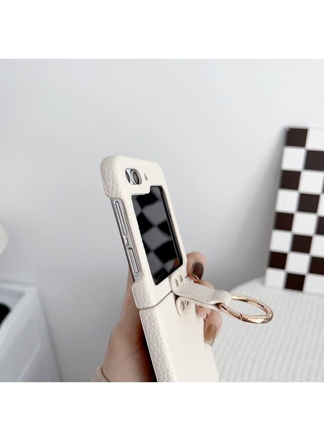 اس-توب جراب لهاتف Samsung Galaxy Z Flip5 5G مصنوع من جلد الليتشي المقاوم للصدمات - Image 3