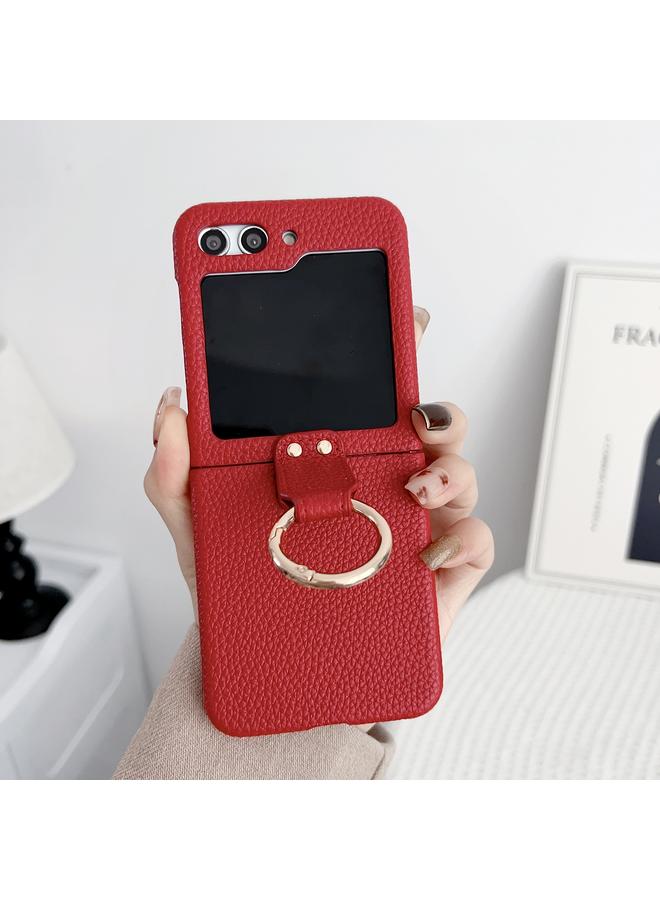 اس-توب جراب لهاتف Samsung Galaxy Z Flip5 5G مصنوع من جلد الليتشي المقاوم للصدمات - Image 1