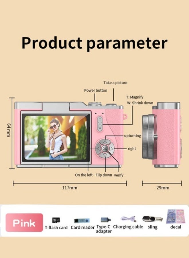 ماكرايستورم 4k CCD Digital Zoom الطالب الكاميرا الرقمية 48MP كاميرا التصوير الفوتوغرافي الرقمي المحمول 180 درجة فليب شاشة كاميرا سيلفي، بطاقة SD 128 جيجا بايت مجانية - Image 2