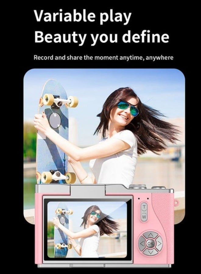 ماكرايستورم 4k CCD Digital Zoom الطالب الكاميرا الرقمية 48MP كاميرا التصوير الفوتوغرافي الرقمي المحمول 180 درجة فليب شاشة كاميرا سيلفي، بطاقة SD 128 جيجا بايت مجانية - Image 4