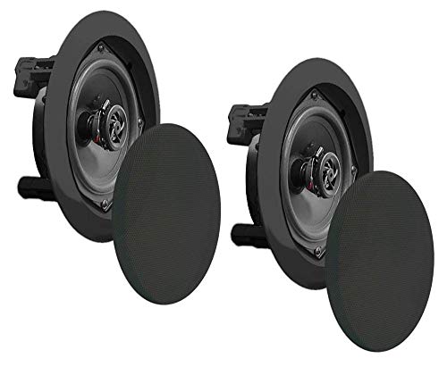 Pyle Ceiling Wall Mount Speakers - 5.25” Pair of 2-Way Midbass Woofer Speaker 1'' Polymer Dome Tweeter Flush Design w/ 80Hz - 20kHz Frequency Response & 150 Watts Peak Easy Installation - PDIC51RDBK - Image 1