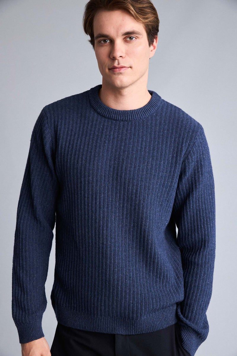 DeFacto Blue Man Standard Fit Crew Neck Knitwear Pullover Casual - Image 1